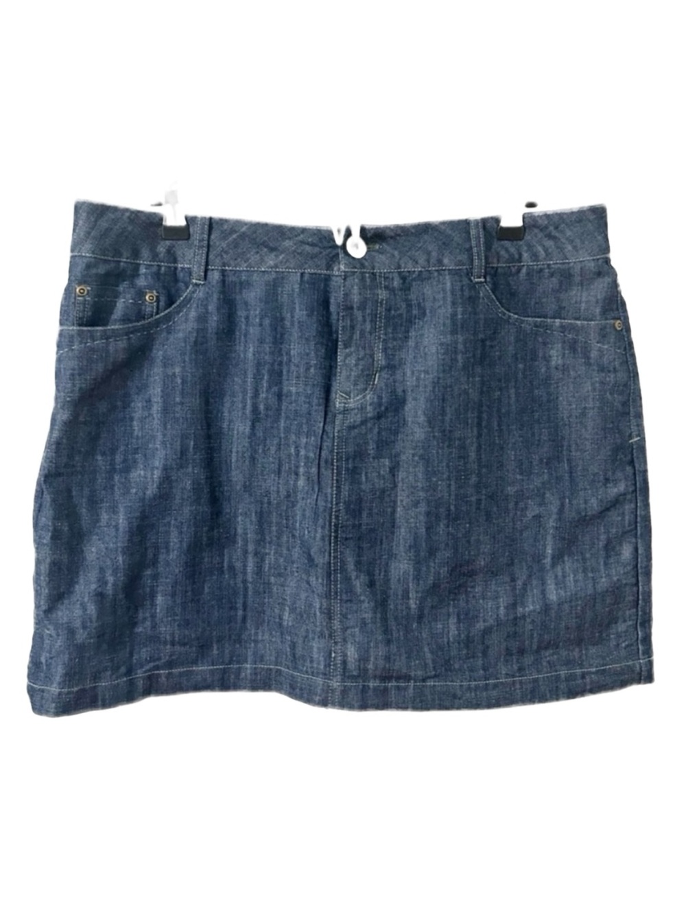 Sonoma Cotton Blend Dark Wash Denim Jean Mini Skirt Embroidery Back Pockets Blue